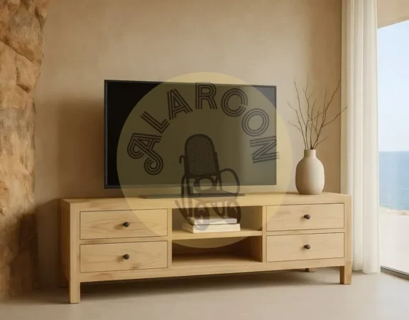 Mueble TV de madera mindi con 4 cajones y 2 estantes – 44,5x15 cm, patas 10 cm-MOVIL (3)