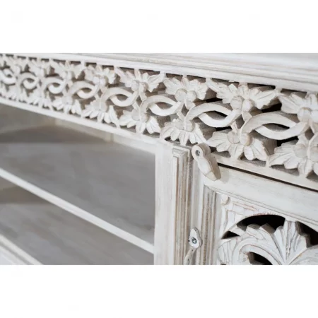 Mueble Televisión Madera Mango Decapado Blanco 180x40x60 Cm - Giner y Colomer (2)