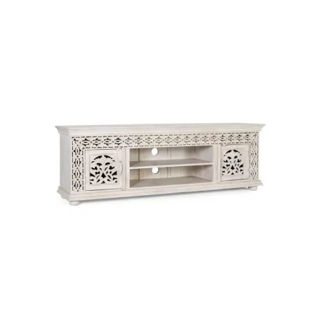 Mueble Televisión Madera Mango Decapado Blanco 180x40x60 Cm - Giner y Colomer (3)