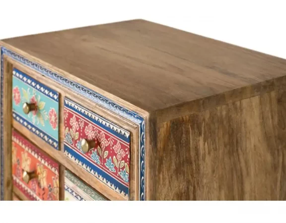 Mueble auxiliar bohemio de madera de mango con 10 cajones pintados a mano – 66x42x30 cm-MOVIL (2)