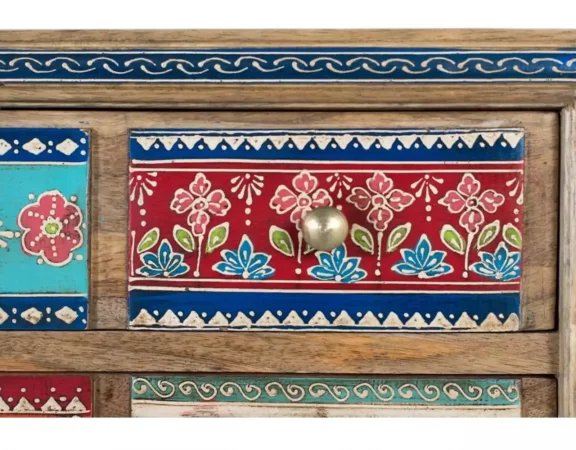 Mueble auxiliar bohemio de madera de mango con 10 cajones pintados a mano – 66x42x30 cm-MOVIL (4)