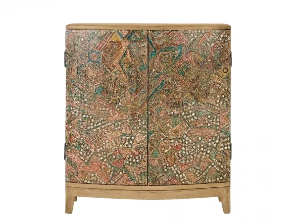 Mueble auxiliar de madera con puertas decoradas en mosaico artesanal – 77x65x32 cm-MOVIL (1)