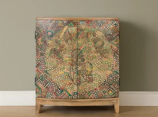 Mueble auxiliar de madera con puertas decoradas en mosaico artesanal – 77x65x32 cm-MOVIL (3)