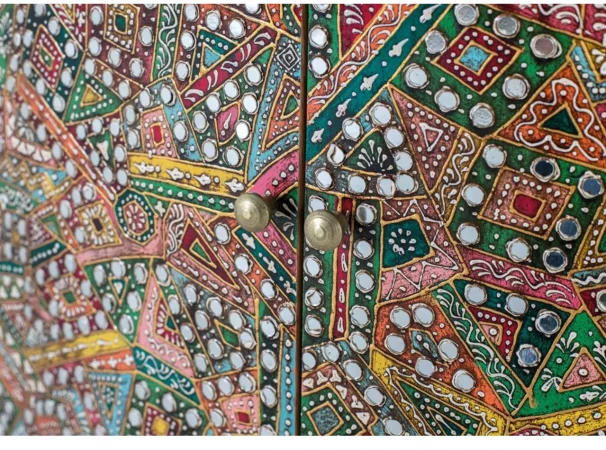 Mueble auxiliar de madera con puertas decoradas en mosaico artesanal – 77x65x32 cm-MOVIL (5)