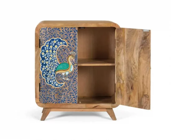 Mueble de Madera Maciza con Diseño Artesanal de Pavos Reales – Aparador Retro-Bohemio-MOVIL (1)