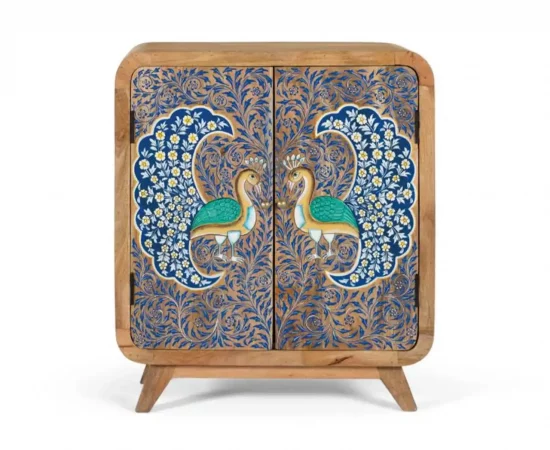 Mueble de Madera Maciza con Diseño Artesanal de Pavos Reales – Aparador Retro-Bohemio-MOVIL (2)