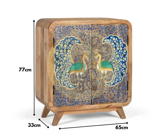 Mueble de Madera Maciza con Diseño Artesanal de Pavos Reales – Aparador Retro-Bohemio-MOVIL (7)