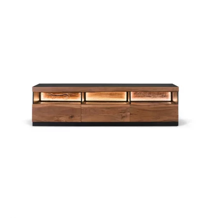 Mueble de TV 3 Cajones con Iluminación Madera de Acacia Maciza Colección Imphal 180x42x50 Cm - Giner y Colomer (1)