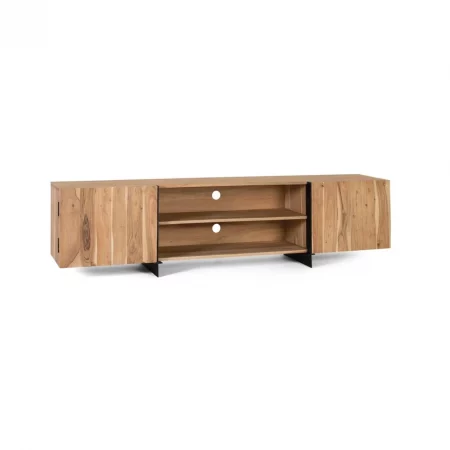 Mueble de TV Madera Acacia Patas de Metal 2 Puertas 200x40x50 Cm - Giner y Colomer (4)