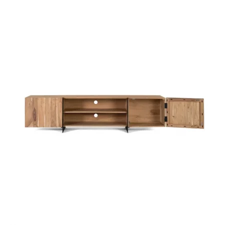 Mueble de TV Madera Acacia Patas de Metal 2 Puertas 200x40x50 Cm - Giner y Colomer (5)