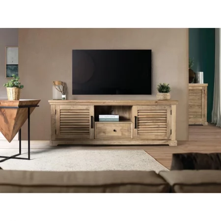 Mueble de TV Madera Mango Color Natural 2 Puertas + 1 Cajón Colección Venecia 170x40x60 Cm - Giner y Colomer (2)