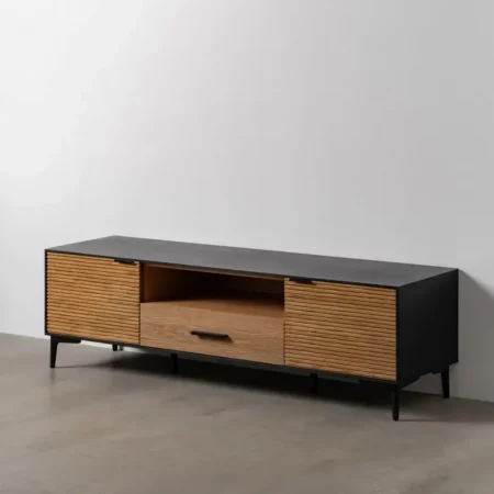 Mueble de TV Negro-Natural de Madera de Fresno 2 Puertas 1 Cajon - IXIA (1)