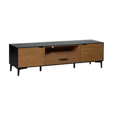 Mueble de TV Negro-Natural de Madera de Fresno 2 Puertas 1 Cajon - IXIA (2)