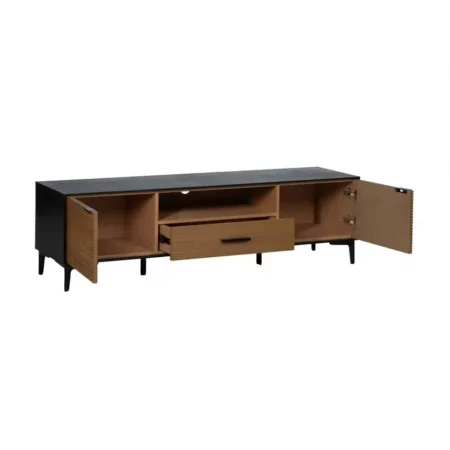 Mueble de TV Negro-Natural de Madera de Fresno 2 Puertas 1 Cajon - IXIA (3)
