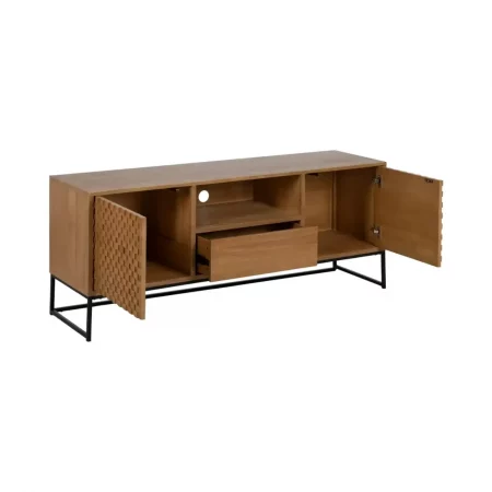 Mueble de TV de Madera Natural de Fresno 2 Puertas 1 Cajon - IXIA (3)