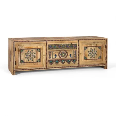 Mueble de TV de Madera de Mango Detallado a Mano 3 Cajones 2 Puertas - Giner y Colomer (2)