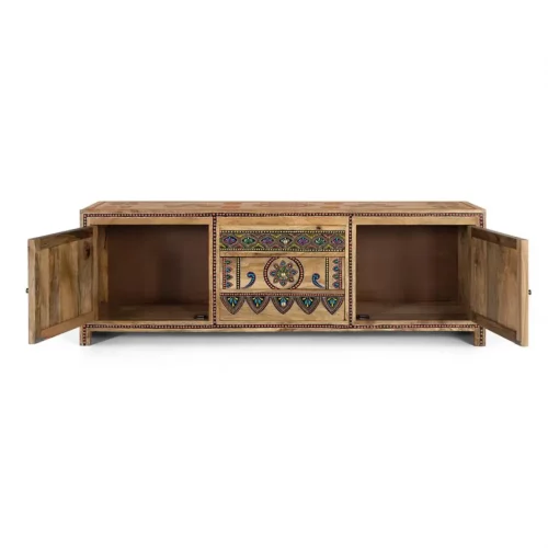 Mueble de TV de Madera de Mango Detallado a Mano 3 Cajones 2 Puertas - Giner y Colomer (4)