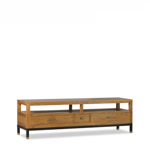 Mueble de TV en Madera con 3 Cajones y 2 Huecos Colección Madhu 150x40x45 Cm - Moycor (1)