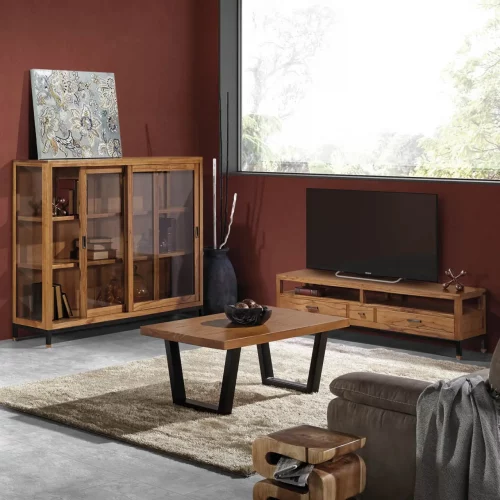 Mueble de TV en Madera con 3 Cajones y 2 Huecos Colección Madhu 150x40x45 Cm - Moycor(7)