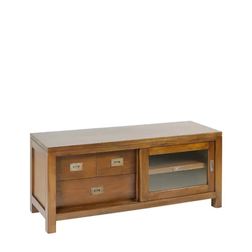Mueble de TV en Madera de Caoba con 3 Cajones y 1 Puerta Corredera Modelo Flamingo 115x40x50 Cm - Moycor (1)