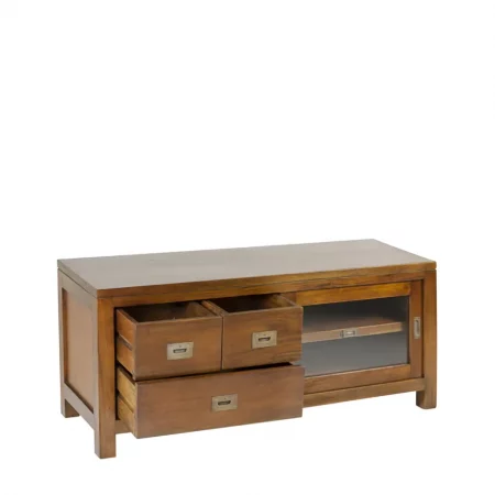 Mueble de TV en Madera de Caoba con 3 Cajones y 1 Puerta Corredera Modelo Flamingo 115x40x50 Cm - Moycor (2)