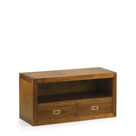 Mueble de TV en Madera de Mindi con 2 Cajones y 1 Hueco Modelo Star 90x35x45 Cm - Moycor (1)
