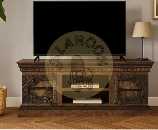 Mueble para TV de Madera Maciza de Mango con Puertas Talladas a Mano y Estilo Rústico – 150x40x61 cm-MOVIL (2)