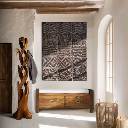 Perchero Doble en Madera Natural de Suar 40x40x190 Cm - Moycor (3)