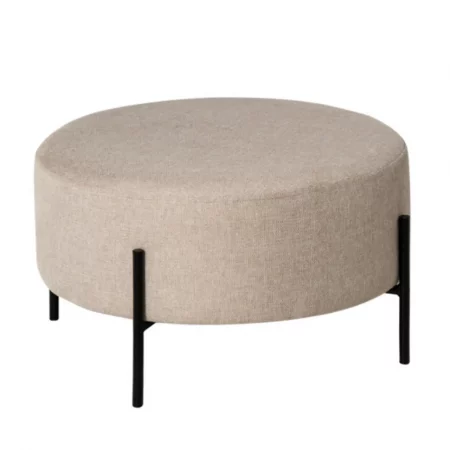 Puff Camilo Redondo Tapizado Color Beige con Patas Metálicas - SomCasa (1)