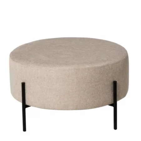 Puff Camilo Redondo Tapizado Color Beige con Patas Metálicas - SomCasa (2)