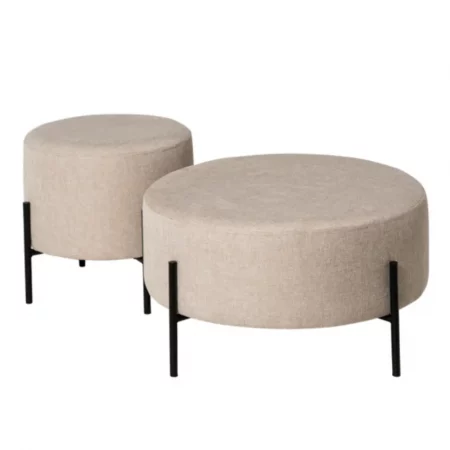 Puff Camilo Redondo Tapizado Color Beige con Patas Metálicas - SomCasa (6)