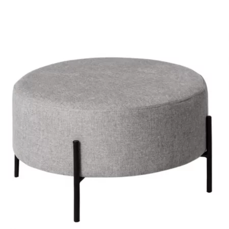 Puff Camilo Redondo Tapizado Color Gris con Patas Metálicas - SomCasa (1)