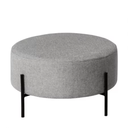 Puff Camilo Redondo Tapizado Color Gris con Patas Metálicas - SomCasa (2)