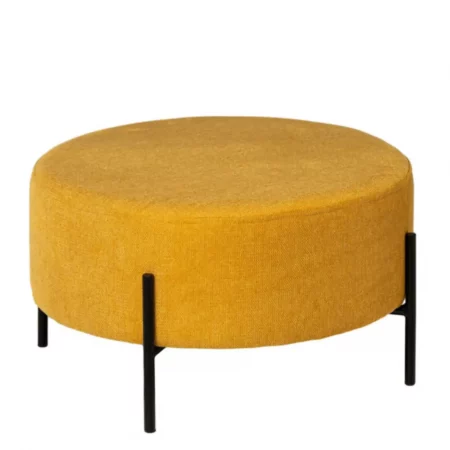 Puff Camilo Redondo Tapizado Color Mostaza con Patas Metálicas - SomCasa (1)