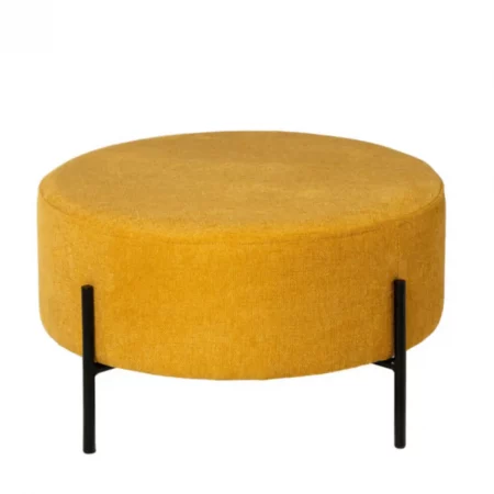 Puff Camilo Redondo Tapizado Color Mostaza con Patas Metálicas - SomCasa (2)