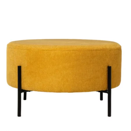 Puff Camilo Redondo Tapizado Color Mostaza con Patas Metálicas - SomCasa (3)