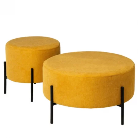 Puff Camilo Redondo Tapizado Color Mostaza con Patas Metálicas - SomCasa (6)