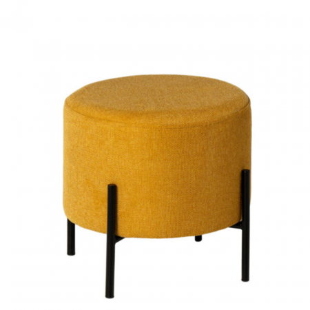 Puff Herman Redondo Tapizado Color Mostaza con Patas Metálicas - SomCasa (1)
