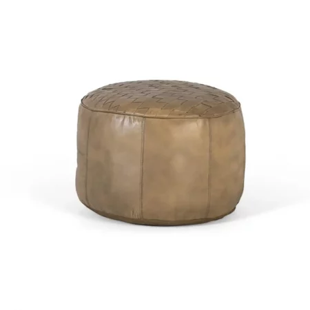Puff Redondo Tapizado en Piel Bovino - Giner y Colomer (1)