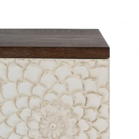 Recibidor con Tallado Floreado Blanco y Marrón de Madera de Pino - Ixia (9)