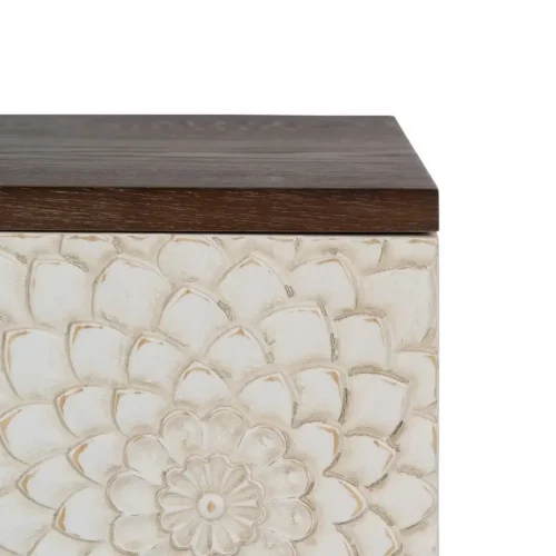Recibidor con Tallado Floreado Blanco y Marrón de Madera de Pino - Ixia (9)