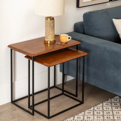 S2 MESITAS MARRÓN-NEGRO MADERA-METAL 60 X 40 X 60 CM-6
