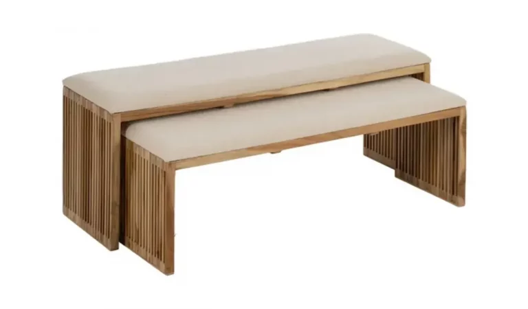 Set 2 Banquetas Madera de Teca Natural 115x35x45 Cm - IXIA (2)