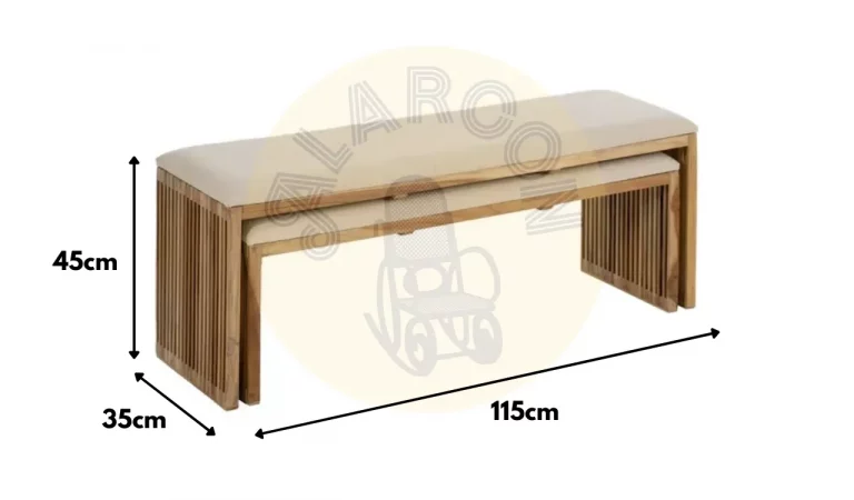 Set 2 Banquetas Madera de Teca Natural 115x35x45 Cm - IXIA (4)