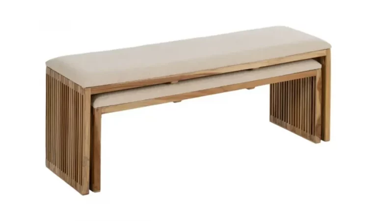 Set 2 Banquetas Madera de Teca Natural 115x35x45 Cm - IXIA (8)