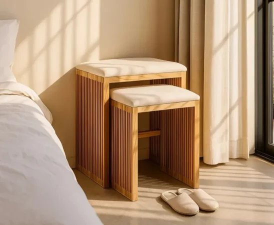 Set 2 Banquetas Madera de Teca Natural 50x34x60 Cm - IXIA (2)