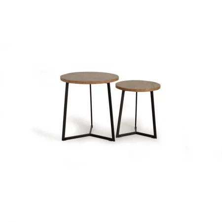 Set 2 Mesas Centro Redondas Tapa Madera Acacia y Base Metal - Giner y Colomer (4)