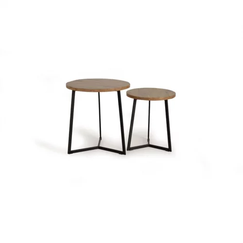 Set 2 Mesas Centro Redondas Tapa Madera Acacia y Base Metal - Giner y Colomer (4)
