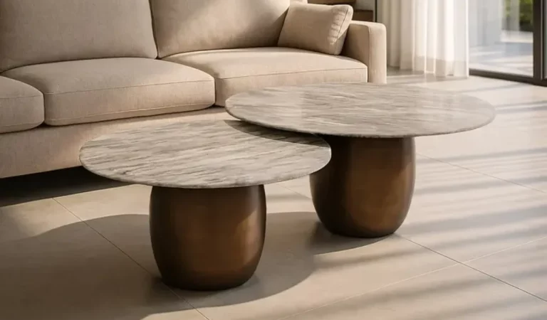 Set 2 Mesas de Centro Mader de Mango y Marmol 100x100x41 cm - IXIA (2)