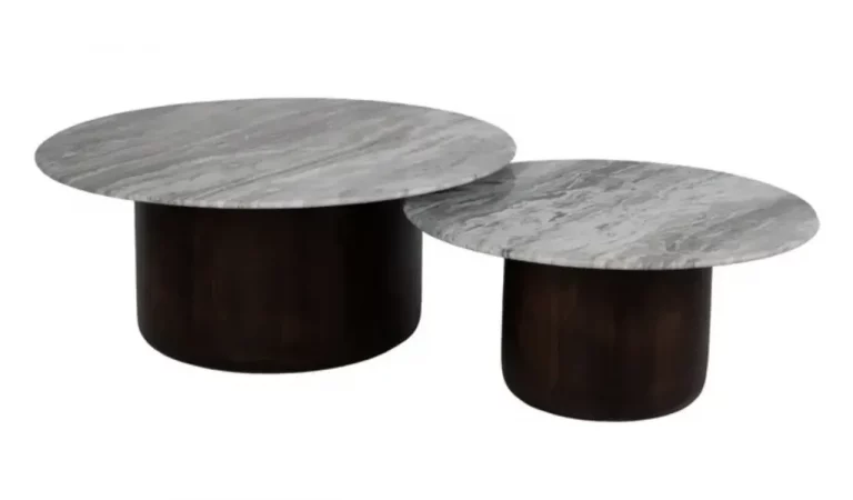 Set 2 Mesas de Centro Mader de Mango y Marmol 100x100x43 cm - IXIA (3)